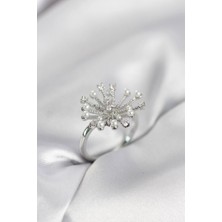 Shopwave Gümüş Renk Karahindiba Model Zirkon Taşlı Kadın Yüzük