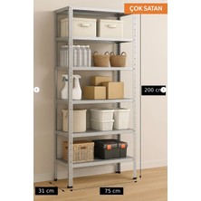 Alanraf 6 Katlı Galvaniz Çelik Raf - Depo, Arşiv, Kiler, Dosya, Market Rafı 31X75 CM-200 Cm-0.70 mm