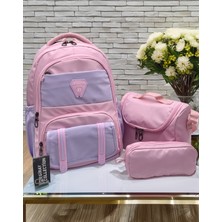 MegiHero Suya Dayanıklı Kız Çocuk Ilk Okul Çantası 3lü Set Ilkokul Çantası Pudra Lila