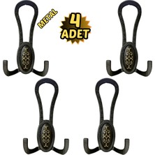Normadia Şık Siyah Desenli Vestiyer, 4 Askılık, Metal, 12CM x 7cm