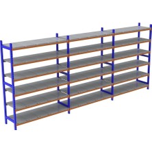 Alanraf 6 Katlı 3'lü Depo Rafı - 300-350 kg Taşıma Kapasiteli Hafif Rack Raf 60X180X250 cm