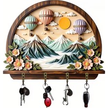 Normadia Çok Amaçlı Ahşap Anahtarlık, Dört Metal Kancalı Duvar Dekoru