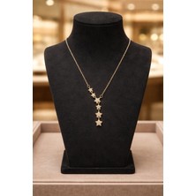 Stainless Steel Yıldız Model Zirkon Taşlı Gold Çelik Y Kolye