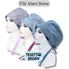 Doktorbonem Tesettür Beden 3'lü Mavi Bone Indigo Çıtır Mavi Çiçek Bahçesi Mavi Nazlı Çiçekler Cerrahi Bone