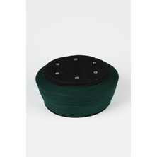 Sarıkhane Talebe Sarığı - Yeşil Kumaş - Siyah Takke - Düz Sarım - Kuş Gözü - 7 Metre