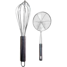 Kittiwake Home Life 30 cm Komple Metal Çırpıcı ve 16 cm Metal Saplı Kevgir 2 Adet Set