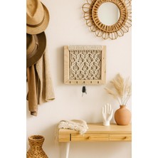 Normadia Ahşap Anahtar Askısı Makrome Duvar Dekoru - 20X20 cm