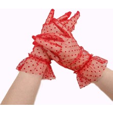 Kaia Life Kısa Boy Güpürlü Kırmızı Puantiyeli Tül Eldiven Kırmızı Renk