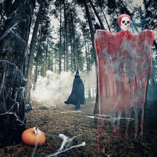 Kaia Life LED Işıklı Kahkaha Atan Sesli Sensörlü Ürpertici Kuru Kafa Kanlı Korku Hayalet Aklı Dekor 90X50 cm