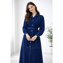 Hiramir Kadın  Günlük Şık Kuşaklı Denim Kot  Elbise YZ2605