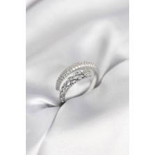 Pazarcan Gümüş Renk Zirkon Taşlı Sarmal Kadın Yüzük