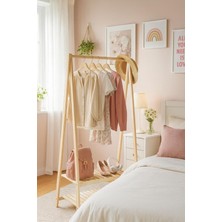 Normadia Doğal Ahşap Elbise Askılığı, Ayaklı Konfeksiyon Askısı 148X86X38 cm