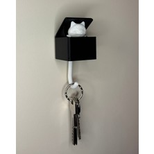 Normadia Hareketli Kedi Anahtar Askısı, Siyah, Minimalist Tasarım, Anahtarlık