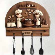 Normadia Çok Amaçlı 2d Ahşap Anahtarlık, Dört Metal Kanca ile Duvar Dekoru