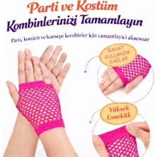 Kaia Life 80’ler 90’lar Retro Neon Fuşya Şeker Pembesi File Parmaksız Kısa Eldiven 11 cm