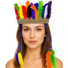 Kaia Life Rengarenk Tüylerle Işlenmiş Lastikli Kızılderili Başlığı