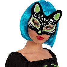 Kaia Life Siyah Renk Süet Kaplama Üzeri Gümüş Yeşil Simli Kedi Maskesi 17X14 cm