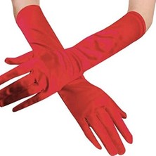 Kaia Life Kırmızı Renk Dirseğe Kadar Uzun Kumaş Eldiven 40 cm