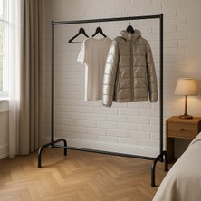 Normadia 138 cm Siyah Metal Elbise Askılığı, Eşek Askılığı, Ayaklı Konfeksiyon