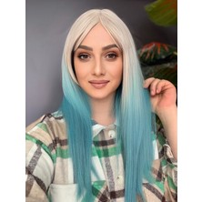 Aura Peruk Platin Mavi Ombreli Düz Şahane Tina Modelimiz