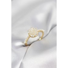 HERŞEYBURDAMODA Gold Renk Gül Model Incili Kadın Yüzük