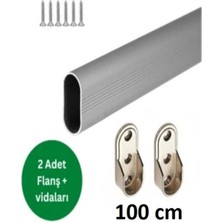 Normadia Oval Alüminyum Dolap Içi Askı Borusu Seti, 2 Adet Plastik Flanş ve Vidalar