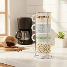 First Snowflake Coffee Shop Serisi: Özel Standlı Retro Kahve Fincan Seti - 4 Parça