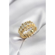 HERŞEYBURDAMODA Gold Renk Zirkon Taşlı Sıralı Damla Model Kadın Yüzük