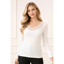 Dantelli Fitilli Uzun Kollu Tshirt