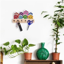 Normadia Yanyana Renkli Ahşap Evler Dekoratif Duvar Askısı Anahtarlık