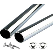 Normadia Krom Kaplama 75 cm Dolap Içi Boru Askı Seti, 2 Flanş ve Vidalar