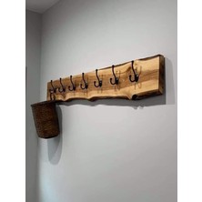 Normadia Doğal Ceviz Ahşap 7'li Portmanto ve Anahtar Askılığı Seti