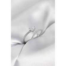 Pazarcan Gümüş Renk Zirkon Taşlı Kuyruklu Kalp Model Kadın Yüzük