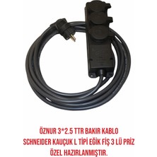 Schneider 3’lü Priz Uzatma Kablo 5 M | Öznur 3×2.5 Bakır | L Tipi Kauçuk Fiş