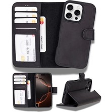 Tp Buğz Apple iPhone 16 Pro Uyumlu, Hakiki Deri, El Yapımı, Cüzdanlı Kılıf, Mat Siyah