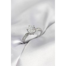 Pazarcan Zirkon Taşlı Tek Taş Model Gümüş Renk Kadın Yüzük