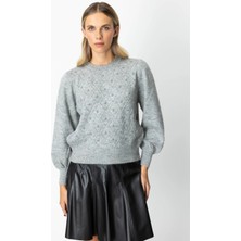 On Fashion Kadın Incili Baklava Desenli Gri Kazak 63316