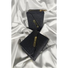 Belirtilmemiş Siyah Kadın Cüzdanı Çıtçıtlı Kapaklı, Içten Fermuarlı, Kartlık Bölmeli