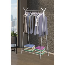 Normadia Ayaklı Raflı Konfeksiyon Askısı, Beyaz, Pratik ve Şık Tasarım