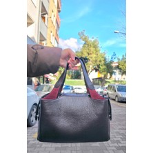 Valentina Victoria Hakiki Deri  Leopar Kombinli  Kadın El Çanta