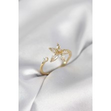 Pazarcan Lotus Model Zirkon Taşlı Gold Renk Kadın Yüzük