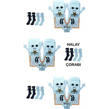 Maruf Shop 3 Çift Mıknatıslı El Ele Halay Çeken Görünümlü Gülücüklü Penye Kolej Çorabı Beyaz