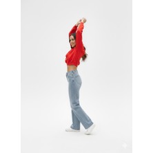 Pour La Riviere Kadın Kışlık Basic Şardonlu Crop Sweatshırt