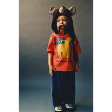 Magu Unisex Çocuk Pamuklu Kırmızı Ayı Baskılı T-Shirt ve Lacivert Eşofman Takım