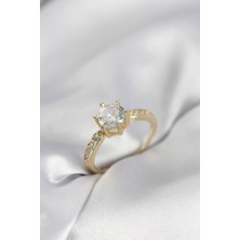 Pazarcan Zirkon Taşlı Tek Taş Model Gold Renk Kadın Yüzük