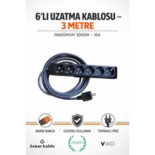 6’lı Uzatma Kablosu 3 Metre 3x2.5 Ttr Tam Bakır Topraklı Priz 3000W Dayanıklı Güvenli