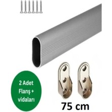 Normadia Oval Alüminyum Dolap Içi Askı Çubuğu, 2 Adet Metal Flanş ve Vidalar