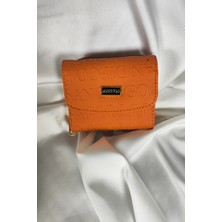 Belirtilmemiş Turuncu Kabartma Yazılı Kadın Cüzdanı Çıtçıtlı Kapaklı, Içten Fermuarlı, Kartlık Bölmeli