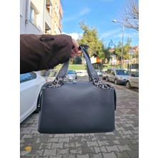 Valentina Victoria Hakiki Deri  Leopar Kombinli  Kadın El Çanta