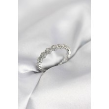 Pazarcan Sıralı Çiçek Model Gümüş Renk Zirkon Taşlı Kadın Yüzük